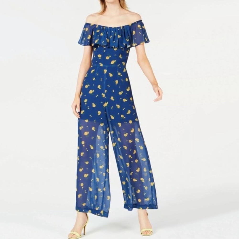 Betsy Johnson Blue & Yellow Flower Jumpsuit – sz 14